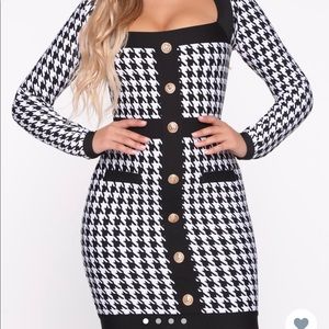 Black and white houndstooth bandage dress
